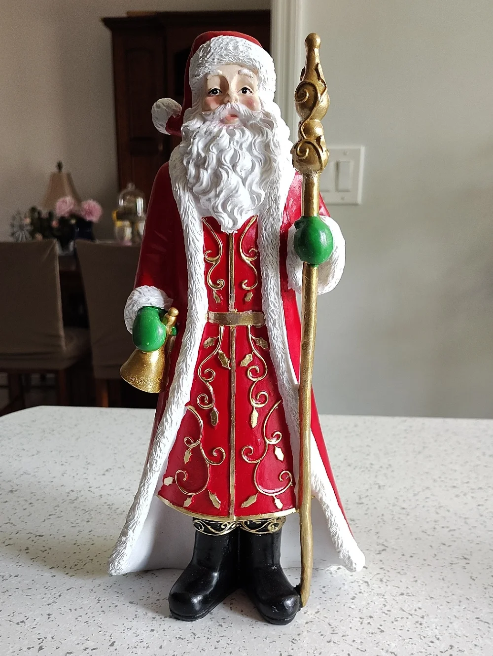 Holiday Santa Figurine Red with Gold Accents
